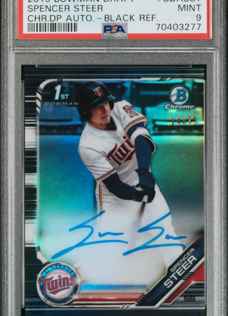 Spencer Steer PSA 9 2019 Bowman Draft Chrome Picks Autograph #CDASST Black /75