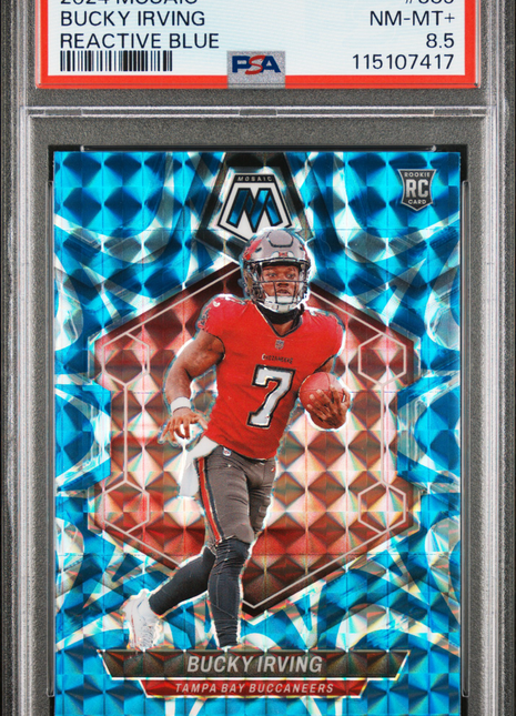 Bucky Irving PSA 8.5 2024 Panini Mosaic #385 Reactive Blue