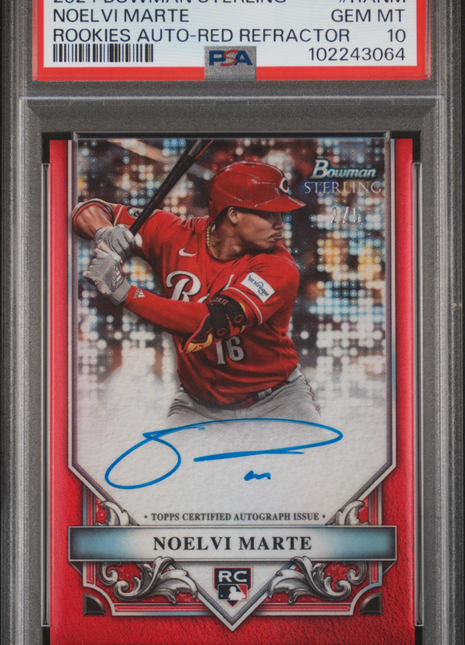 Noelvi Marte PSA 10 2024 Bowman Sterling Rookies Autographs #RANM Red Refractor