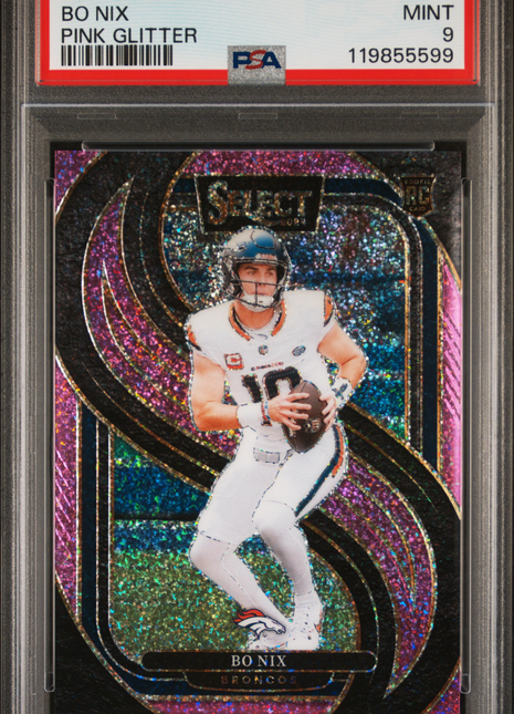 Bo Nix PSA 9 2024 Panini Select #117 Pink Glitter
