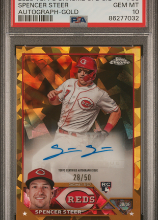 Spencer Steer PSA 10 2023 Topps Chrome Update Sapphire Autograph #SS Gold /50