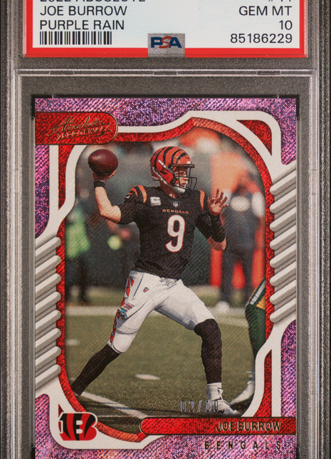Joe Burrow PSA 10 2022 Panini Absolute #44 Purple Rain 02/10