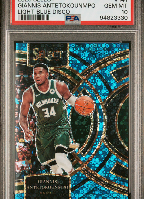 Giannis Antetokounmpo PSA 10 2023 Panini Select #141 Light Blue Disco
