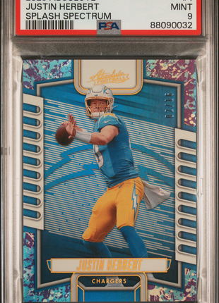 Justin Herbert PSA 9 2023 Panini Absolute #1 Splash Spectrum 02/16