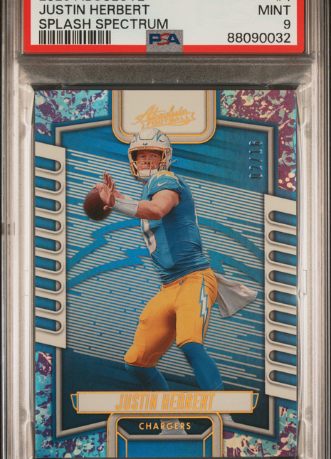 Justin Herbert PSA 9 2023 Panini Absolute #1 Splash Spectrum 02/16