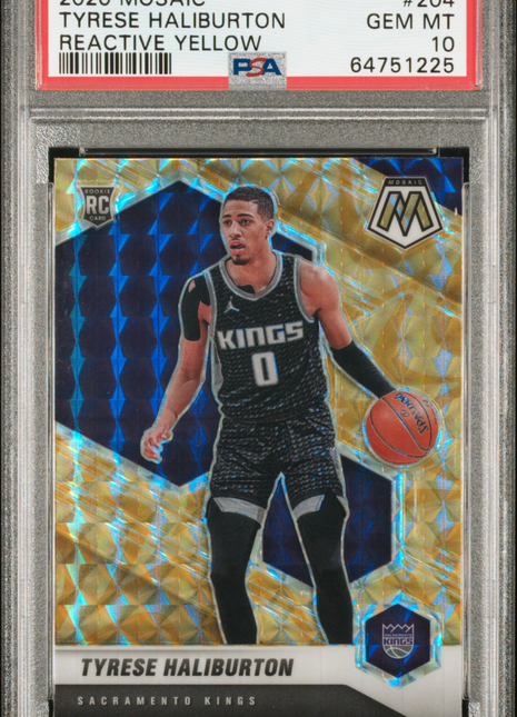 Tyrese Haliburton PSA 10 2020 Panini Mosaic #204 Reactive Yellow