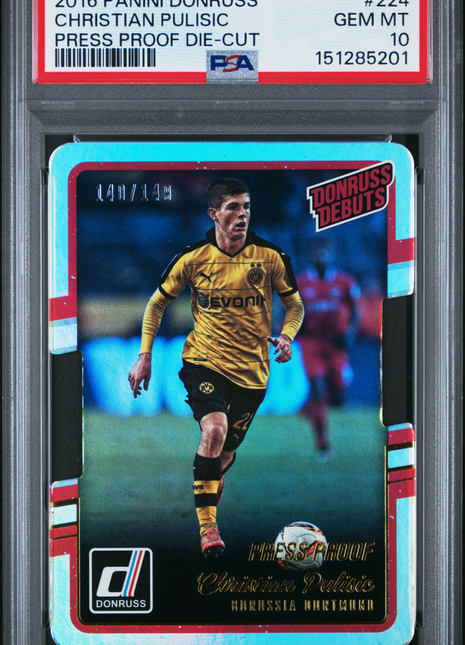 Christian Pulisic PSA 10 2016 Panini Donruss #224 Press Proof Die Cut 140/149