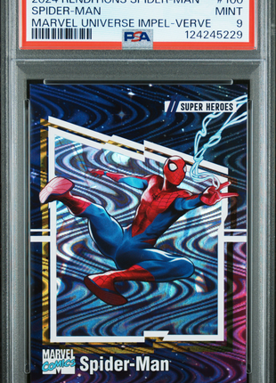 2024 Upper Deck Marvel Renditions Spider-Man Marvel Universe Impel Spider-Man #100 PSA 9