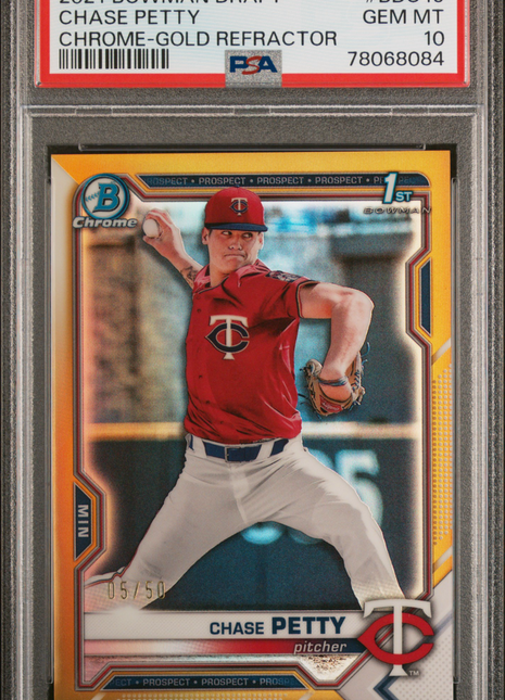 Chase Petty PSA 10 2021 Bowman Draft #BDC49 Chrome Gold Refractor 05/50