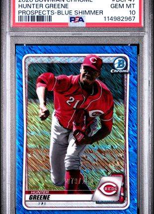 Hunter Greene PSA 10 2020 Bowman Chrome Prospects #BCP47 Blue Shimmer 079/160