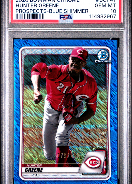 Hunter Greene PSA 10 2020 Bowman Chrome Prospects #BCP47 Blue Shimmer 079/160