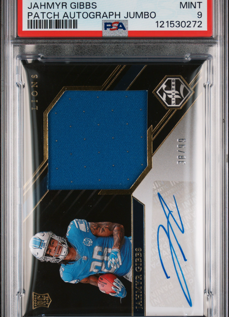 Jahmyr Gibbs PSA 9 2023 Panini Limited #154 Patch Autograph Jumbo 38/99