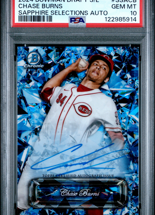 Chase Burns PSA 10 2024 Bowman Draft Sapphire Edition Sapphire Selections Autographs #SSACB