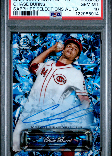 Chase Burns PSA 10 2024 Bowman Draft Sapphire Edition Sapphire Selections Autographs #SSACB