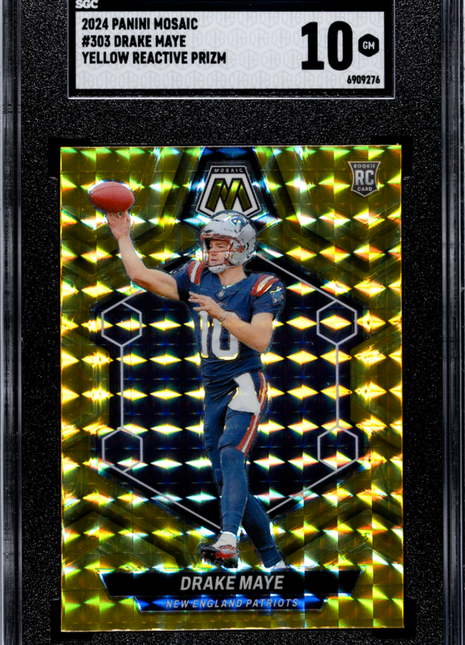 Drake Maye SGC 10 2024 Panini Mosaic #303 Yellow Reactive Prizm