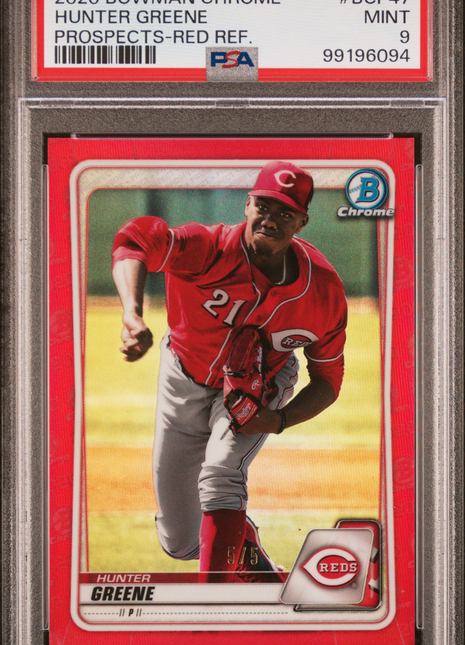 Hunter Greene PSA 9 2020 Bowman Chrome Prospects #BCP47 Red Refractor