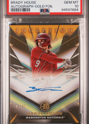 Brady House PSA 10 2023 Bowman Inception Autographs #BPABH Gold Foil 15/50