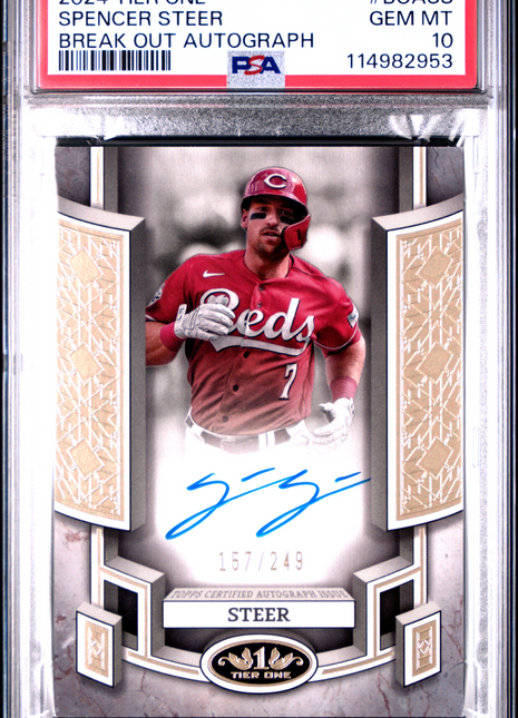 Spencer Steer PSA 10 2024 Topps Tier One Break Out Autographs #BOASS 157/249