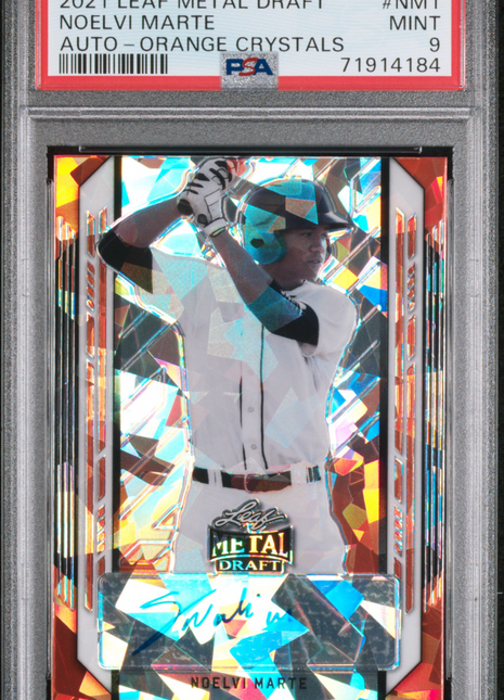 Noelvi Marte PSA 9 2021 Leaf Metal Draft Autographs #NM1 Orange Crystals