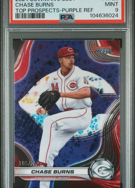 Chase Burns PSA 9 2024 Bowman's Best Top Prospects #TP28 Purple Ref 105/250