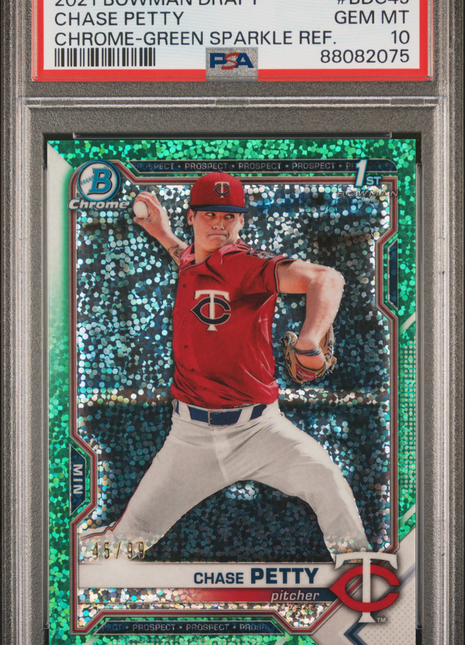 Chase Petty PSA 10 2021 Bowman Draft #BDC49 Chrome Green Sparkle Refractor 45/99